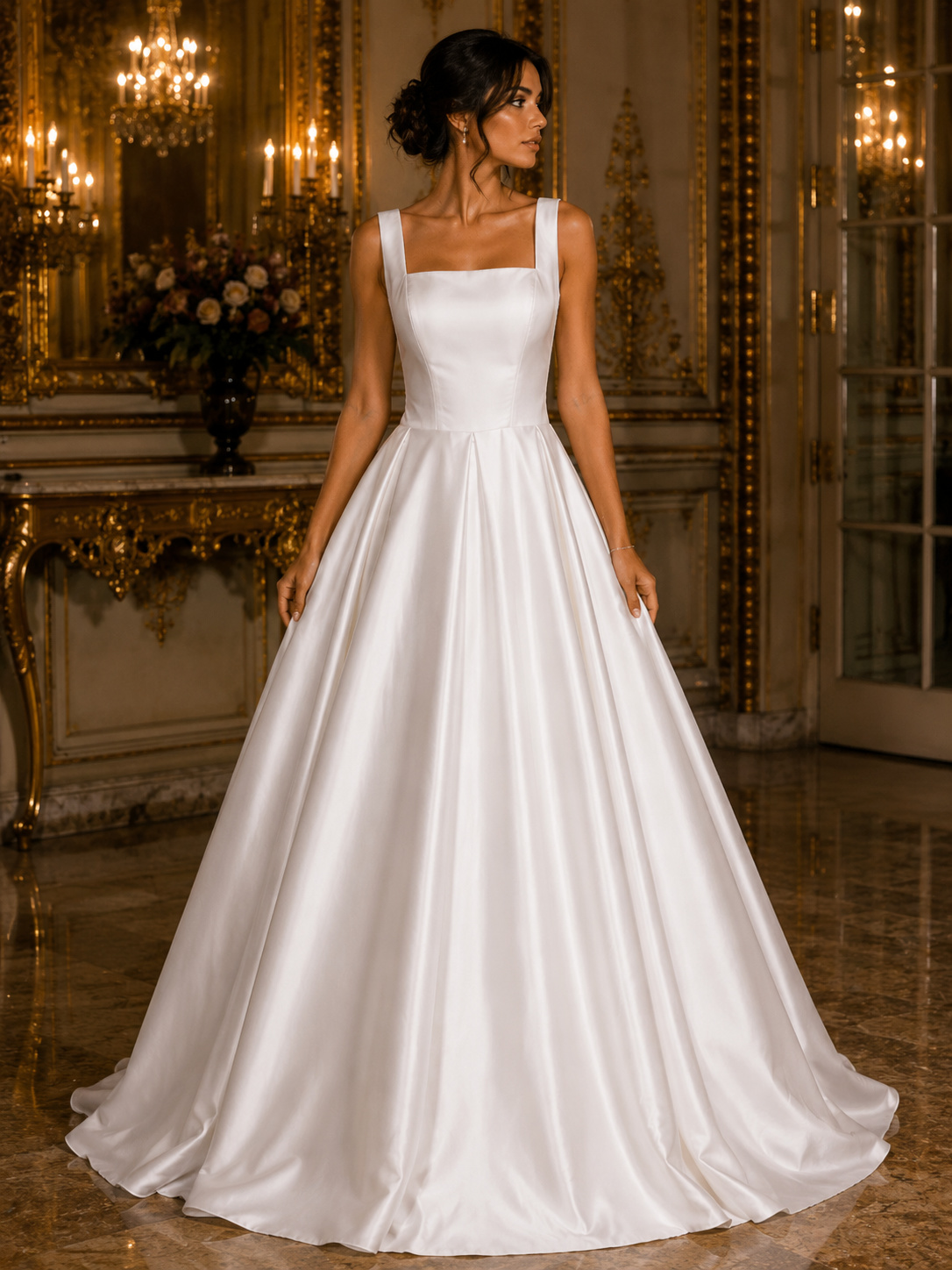 Vestido de Noiva Minimalista com Decote Quadrado (1)