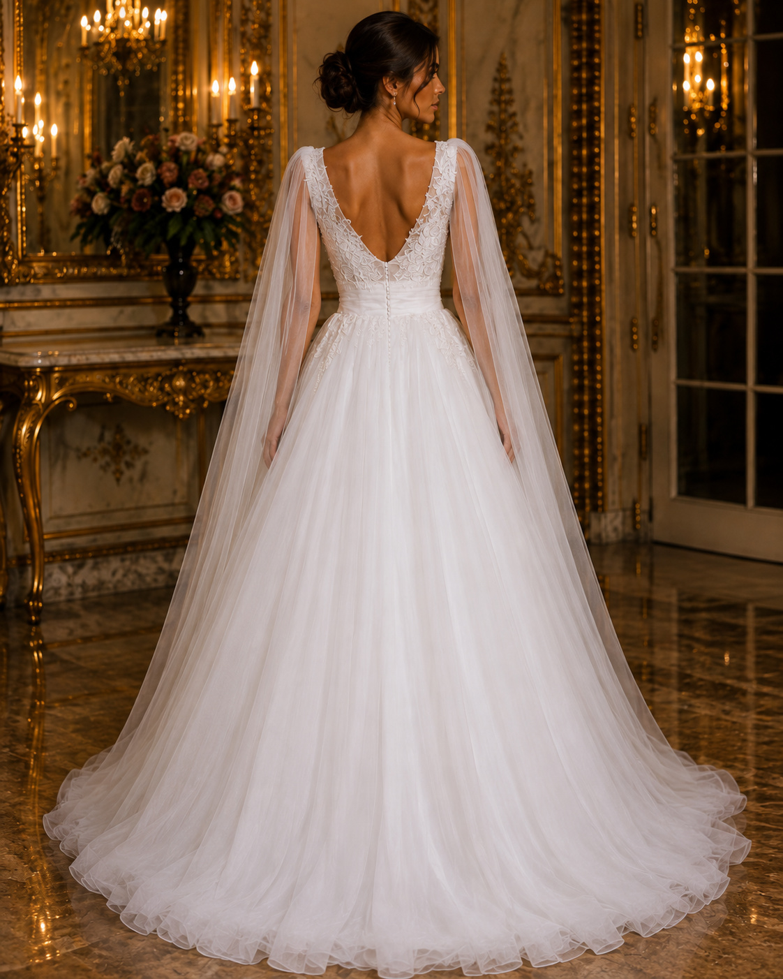 Vestido de Noiva Romântico com Renda e Capa de Tule (2)