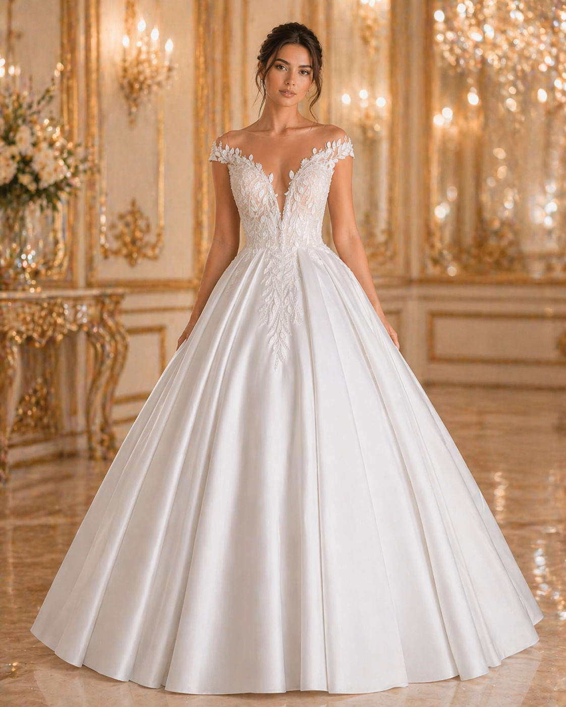Vestido de Noiva com Renda e Decote em V (1)