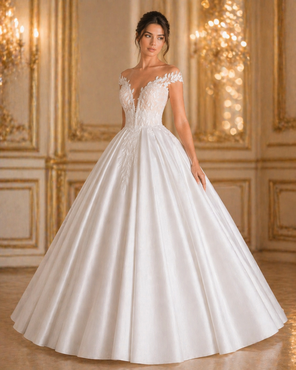 Vestido de Noiva com Renda e Decote em V (2)