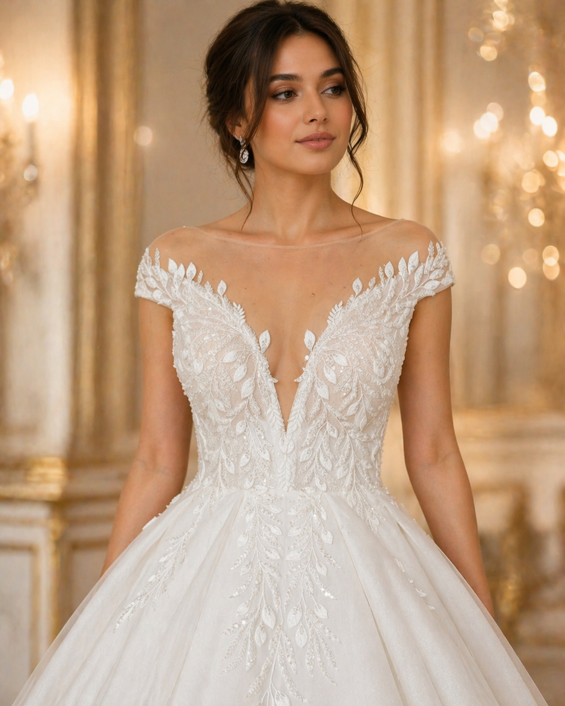 Vestido de Noiva com Renda e Decote em V (5)